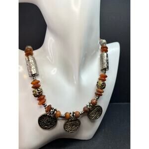 Vintage Berber Amber Resin Coin Necklace Tribal North African Style